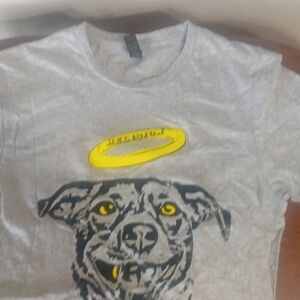 Gray and Yellow Dog Print T-Shirt with Halo Design